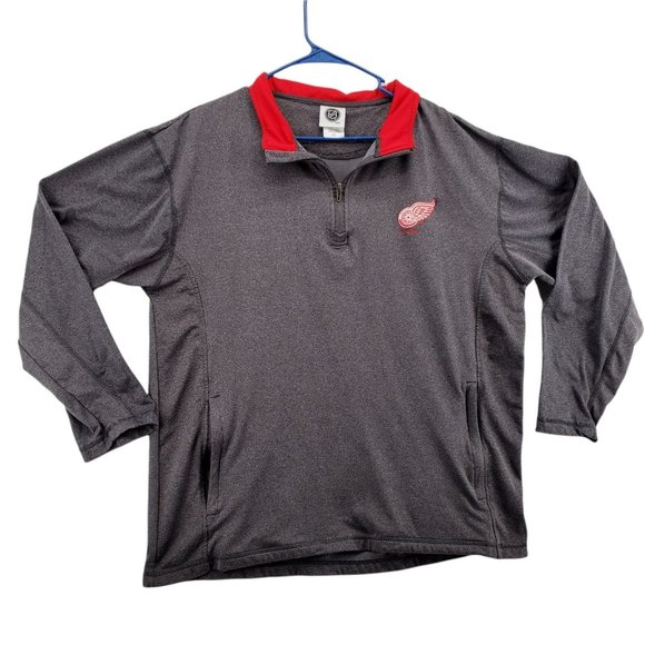 adidas Other - Redwings Hockey Shirt Gray Pullover Pockets Men?s Size Large 1/4 Zip